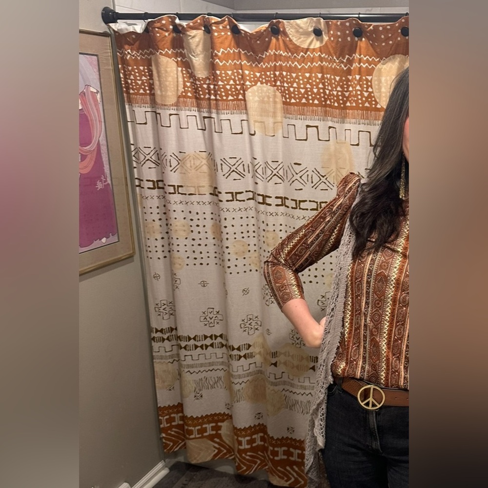 Anthropologie burnt orange and white Aztec print shower curtain